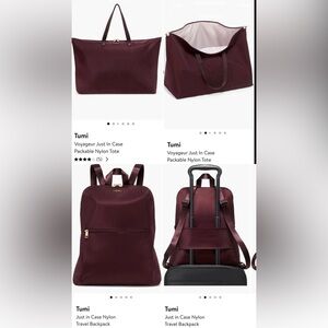NWT authentic Tumi Just in Case Tote + Backpack, color Beetroot. 2 items total